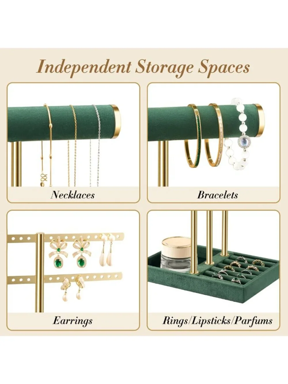 Elegant 3-Tier Velvet Jewelry Organizer Stand for Necklaces, Bracelets & Rings